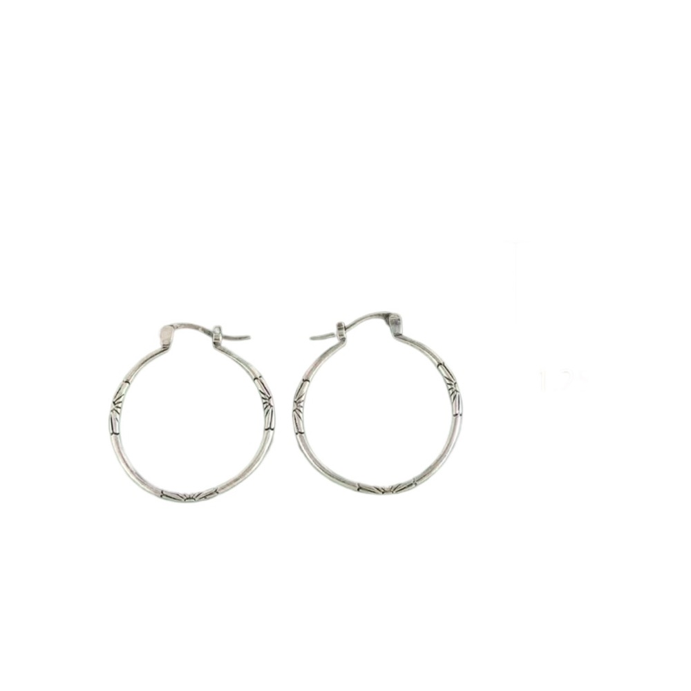 Silver Plated Floral Design Hoop Earrings - Picture 6 of 6